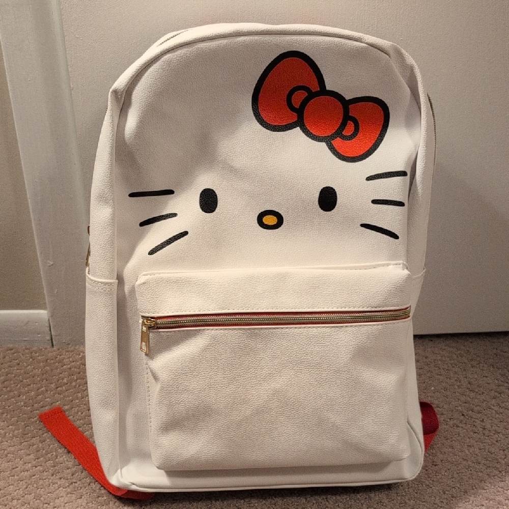 Hello Kitty Cream and Red Kids Full Size Vegan Faux Leather Backpack NWT